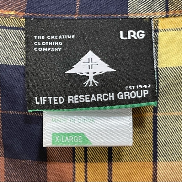 LRG Lifted Research Group Mens XL Button-up shirt Yellow and Blue Plaid Shirt - Picture 4 of 7
